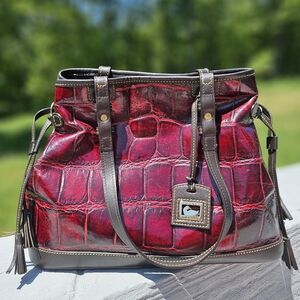 Dooney & Bourke Double Strap Tassel Bag with Croco Embossed Leather